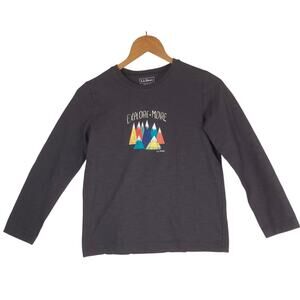 LL Bean Tee Shirt Kids M 10-12 Long Sleeve Gray Graphic Mountains Explore More